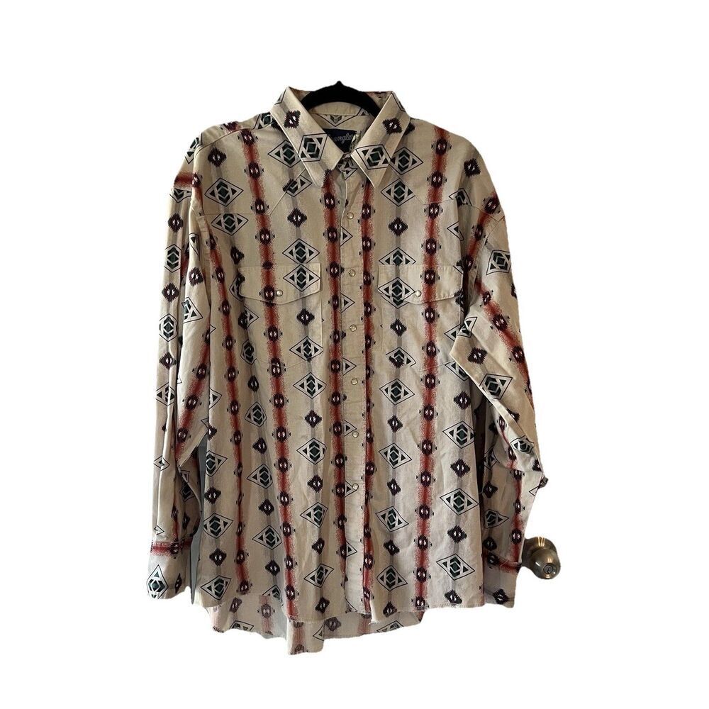 Wrangler Men’s Shirt Pearl Snap 2XL Aztec Button Up